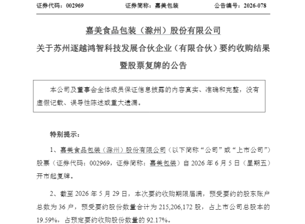 周五复牌！002969易主，追觅科技俞浩成实控人