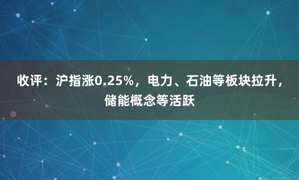 收评：沪指涨0.25%，电力、石油等板块拉升，储能概念等活跃