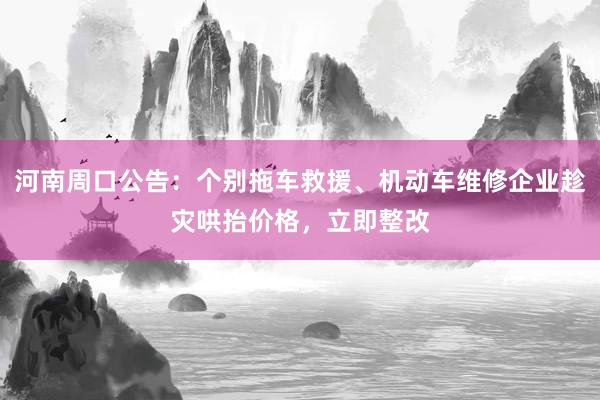 河南周口公告：个别拖车救援、机动车维修企业趁灾哄抬价格，立即整改