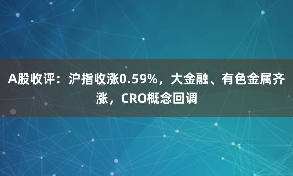 A股收评：沪指收涨0.59%，大金融、有色金属齐涨，CRO概念回调
